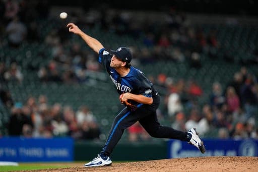 Detroit Tigers pitcher Beau Brieske throws against the Washington Nationals during the ninth inning of a baseball game Monday, Sept. 21, 2026, in Detroit. (AP Photo/Paul Sancya) (AP Photo/Paul Sancya)