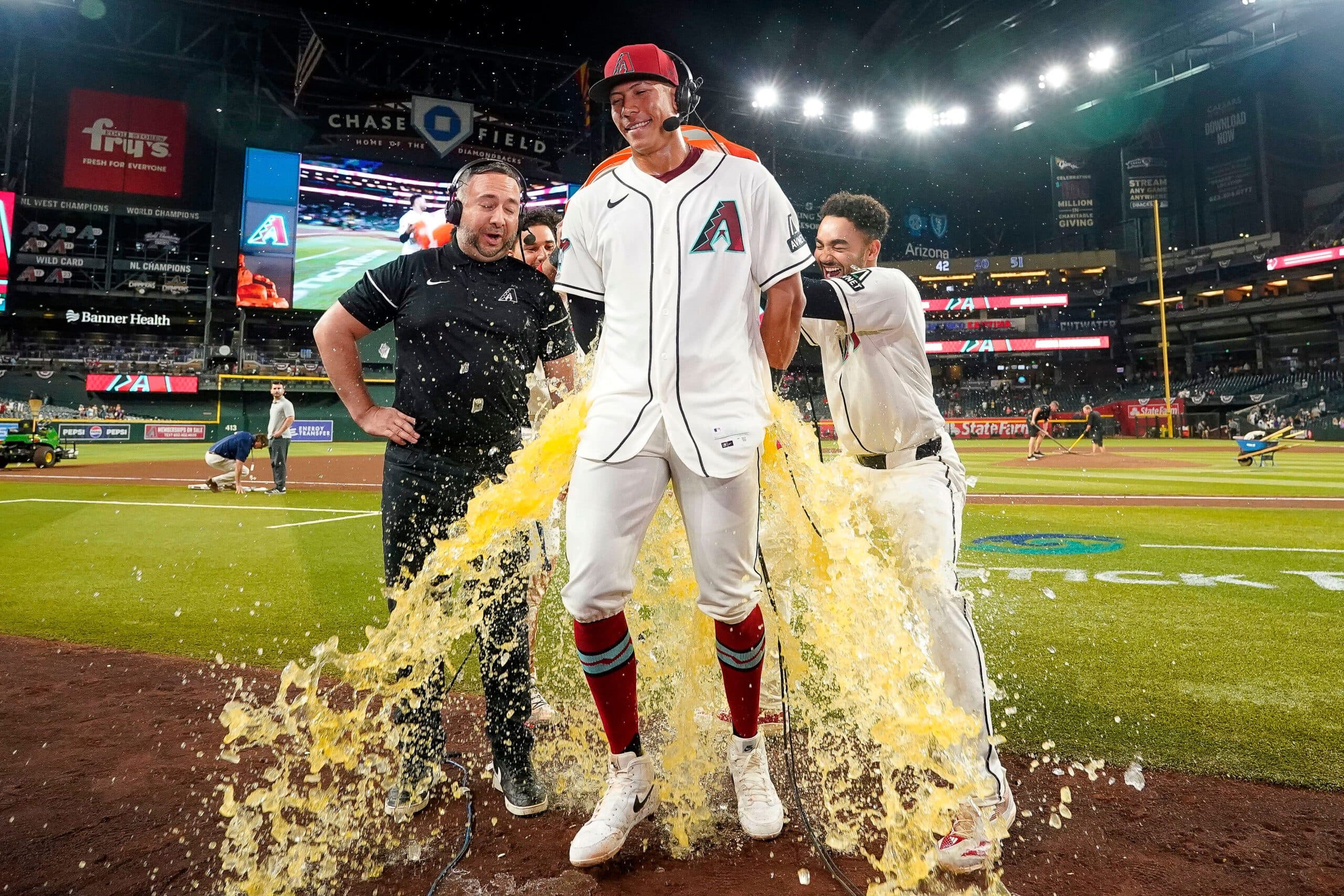 Arizona Diamondbacks' Jose Fernandez gets a gatorade bath after hitting two home runs and four RBI's in his first major league baseball game against the Detroit Tigers Tuesday, March 31, 2026, in Phoenix. (AP Photo/Darryl Webb) Fernandez started the game at third base, going 3-for-4. He hit two home runs, including a three-run go-ahead home run off of future Hall of Famer Kenley Jansen in the eighth inning. Fernandez singled in his first at-bat. He homered in his second at-bat to get the Diamondbacks on the board. They trailed 5-1 for most of the game, but put up six runs in the eighth inning to come back and win. Fernandez became the eighth player in MLB history to homer twice in his debut. After the game, he noted that he hopes to hit many more in a Diamondbacks uniform. “I hope there are many more, with God’s luck,” Fernandez said through an interpreter during his postgame interview on the field. I was ready. They just told me to stay ready. Gloy to God that I was able to be successful.” Fernandez made quite the impression, but it was something his teammates expected out of him. Starting pitcher Brandon Pfaadt noted that the team noticed how good he was in spring training, so they were expecting him in the big leagues. “He was impressive this spring,’’ Pfaadt said, per USA Today’s Bob Nightengale, “so we figured we’d see him at some point.’’ A go-ahead home run in an MLB debut is already a huge accomplishment, but to do it off Jansen is something else. Jansen has 477 career saves, and Fernandez knew what he was up against. “I know he’s a good pitcher. I’ve seen him since I was a youngster. I was just looking out for a good pitch to do my job.” Fernandez noted that his parents were waiting by the phone for him to call them. His call-up happened so quickly that his parents could not be in attendance, but surely they were tuned in from Venezuela. After the game, Fernandez noted how he hoped to experience the World Baseball Classic with his home country. Venezuela won the World Baseball Classic, and after the game, Fernandez started to say he hopes to be part of the next tournament, but he was cut off by Eduardo Rodriguez, who started the championship game for Venezuela. “Oh, he’ll be at the next one all right,’’ Rodriguez said, per Nightengale.