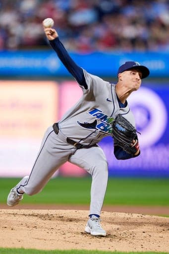 Tampa Bay Rays starting pitcher Griffin Jax delivers during the first inning of a baseball game against the Philadelphia Phillies, Saturday, Sept. 26, 2026, in Philadelphia. (AP Photo/Chris Szagola) (AP Photo/Chris Szagola)