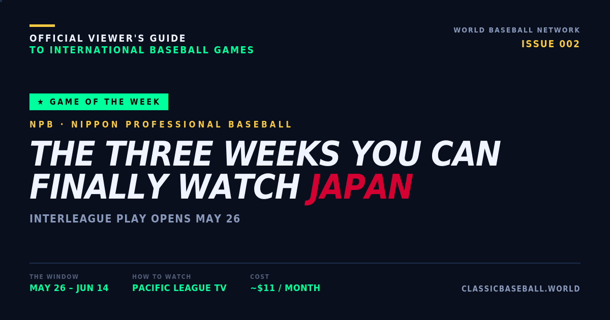 Game of the Week: The Three Weeks You Can Finally Watch Japan — NPB Interleague Play Opens May 26
