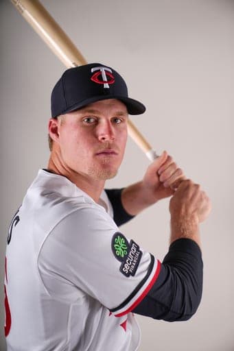 FILE - This is a 2026 photo of Walker Jenkins of the Minnesota Twins baseball team reflecting the Minnesota Twins active roster as of Thursday, Feb. 19, 2026 when this image was taken. (AP Photo/Gerald Herbert,File) (AP Photo/Gerald Herbert)