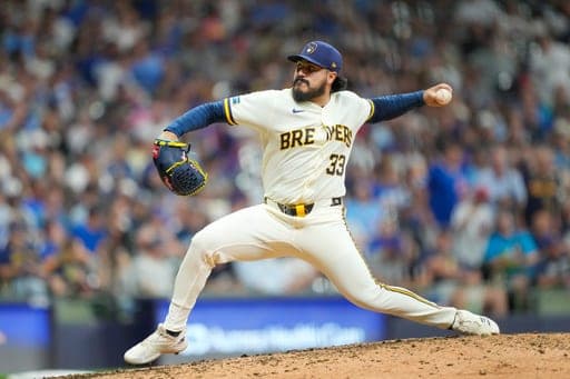 Milwaukee Brewers pitcher JoJo Romero throws during the seventh inning of a baseball game against the Chicago Cubs Wednesday, Sept. 9, 2026, in Milwaukee. (AP Photo/Kayla Wolf) (AP Photo/Kayla Wolf)