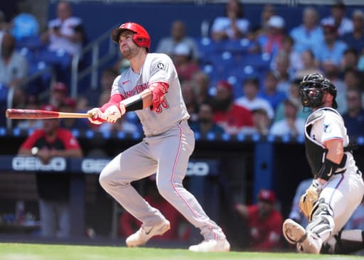 Wynns is a triple shy of the cycle, Singer strikes out 8 as Reds beat Marlins 5-2
