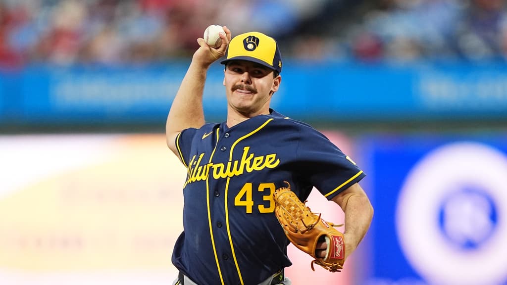 Brewers right-hander Logan Henderson pitches against the Phillies in September.
