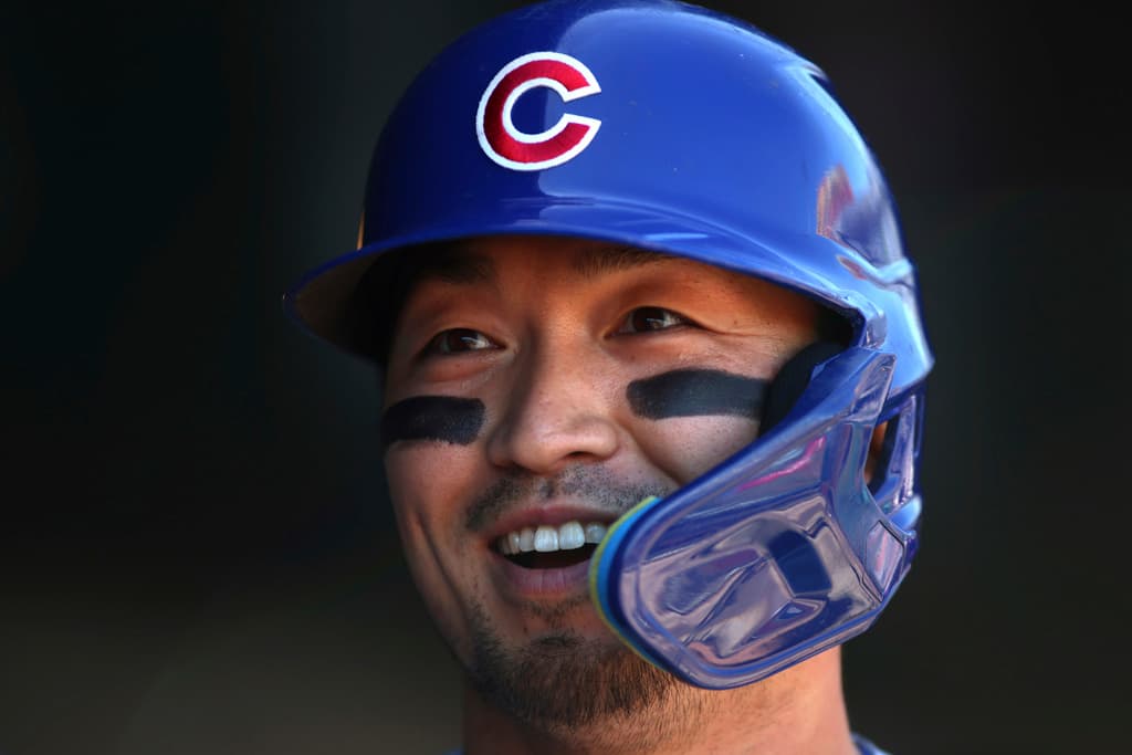 Title: Cubs Athletics Baseball Image ID: 25092739124836 Article: Chicago Cubs' Seiya Suzuki (27) smiles in the dugout after hitting a three-run home run during the second inning inning of a baseball game against the Athletics, Wednesday, April 2, 2025, in West Sacramento, Calif. (AP Photo/Scott Marshall)