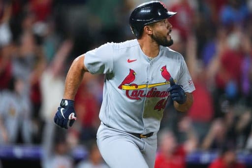 St. Louis Cardinals' Iván Herrera heads up the first base line after connecting for a three-run home run off Colorado Rockies relief pitcher Jordan Romano in the ninth inning of a baseball game Friday, Sept. 4, 2026, in Denver. (AP Photo/David Zalubowski) (AP Photo/David Zalubowski)