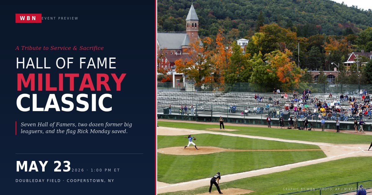 Hall of Fame Military Classic at Doubleday Field, Cooperstown, NY — May 23, 2026, featured graphic