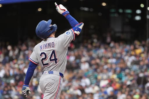 Nimmo hits leadoff homer, deGrom works 4 scoreless innings as Rangers beat Mariners 5-0