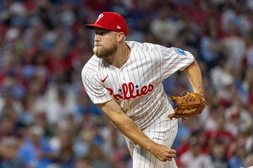 Philadelphia Phillies pitcher Jonathan Bowlan throws during the seventh inning of a baseball game against the Atlanta Braves, Saturday, Sept. 5, 2026, in Philadelphia. (AP Photo/Laurence Kesterson) (AP Photo/Laurence Kesterson)