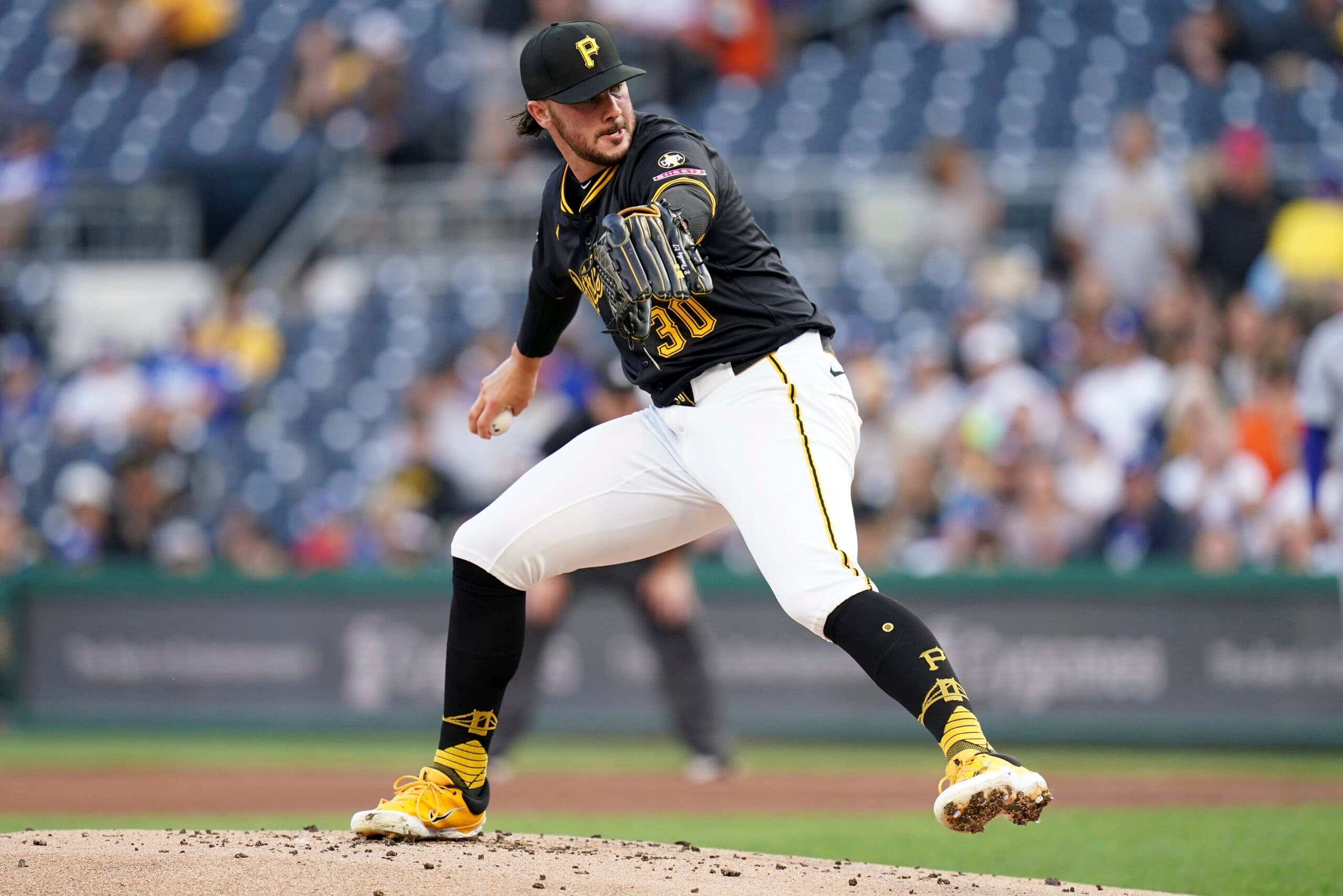 Paul Skenes pitches at PNC Park against the Los Angeles Dodgers
