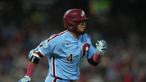 Philadelphia Phillies' Luis Arraez in action during a baseball game, Thursday, Sept. 24, 2026, in Philadelphia. (AP Photo/Matt Rourke) (AP Photo/Matt Rourke)