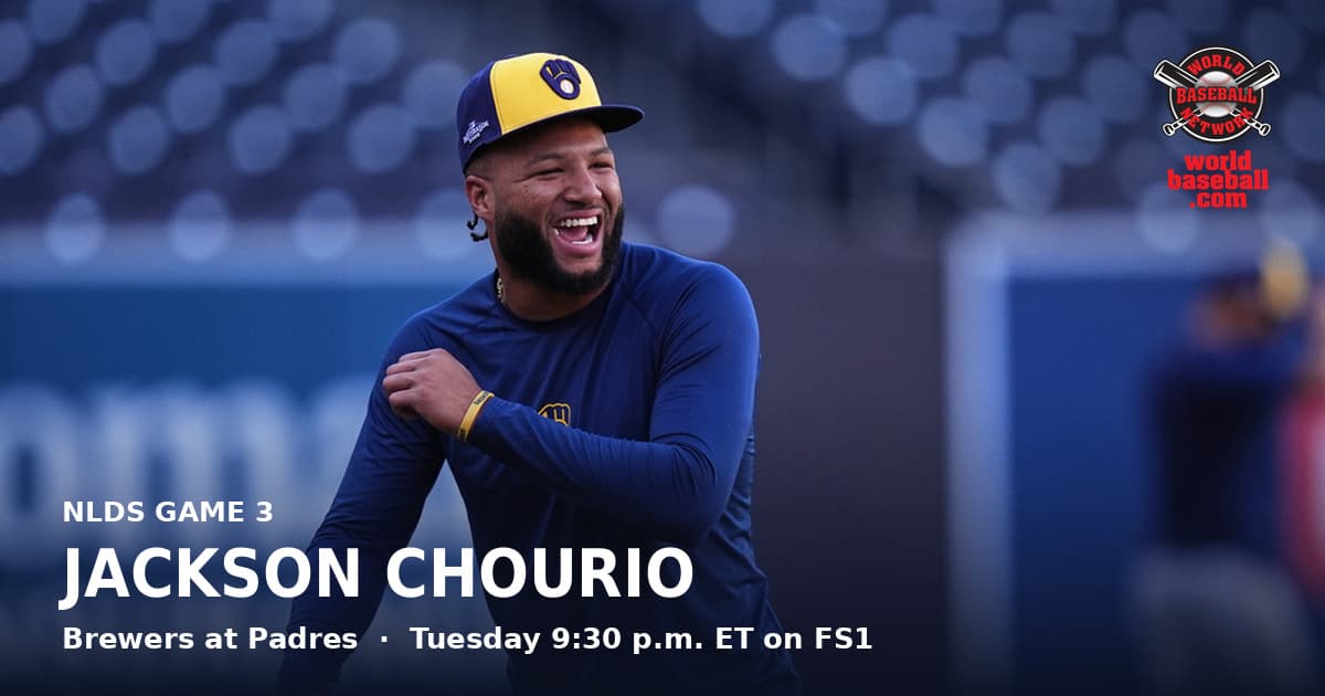 Brewers outfielder Jackson Chourio warms up before Game 3 of the National League Division Series.