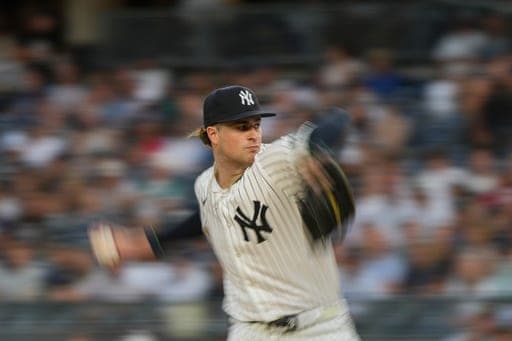 New York Yankees pitcher Cam Schlittler throws during the first inning of a baseball game against the Boston Red Sox, Friday, Aug. 28, 2026, in New York. (AP Photo/Yuki Iwamura) (AP Photo/Yuki Iwamura)