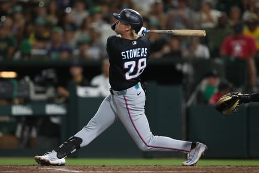 Stowers hits 2 of the Marlins’ 5 HRs in a 12-5 win over the A’s