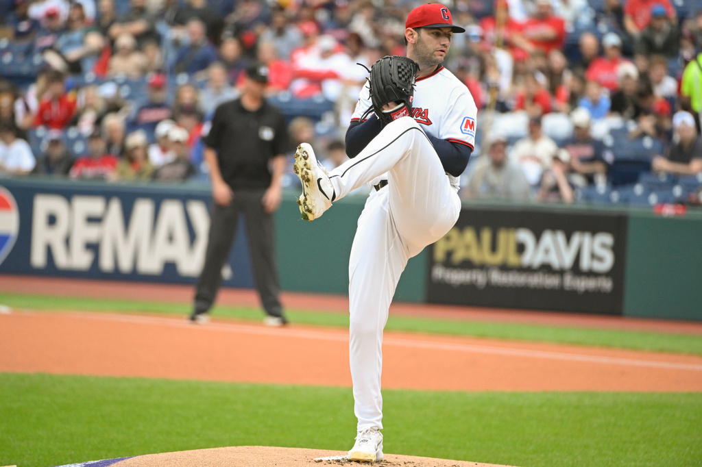 Guardians right-hander Gavin Williams delivers a pitch against the Athletics.
