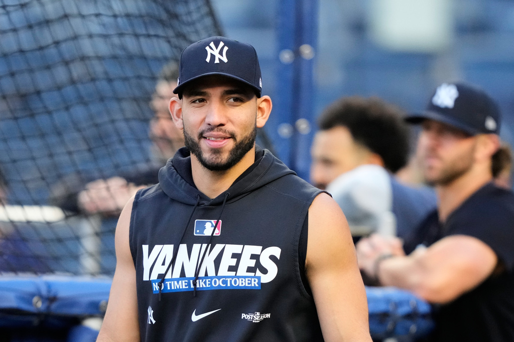 Yankees infielder José Caballero takes batting practice before Game 3.