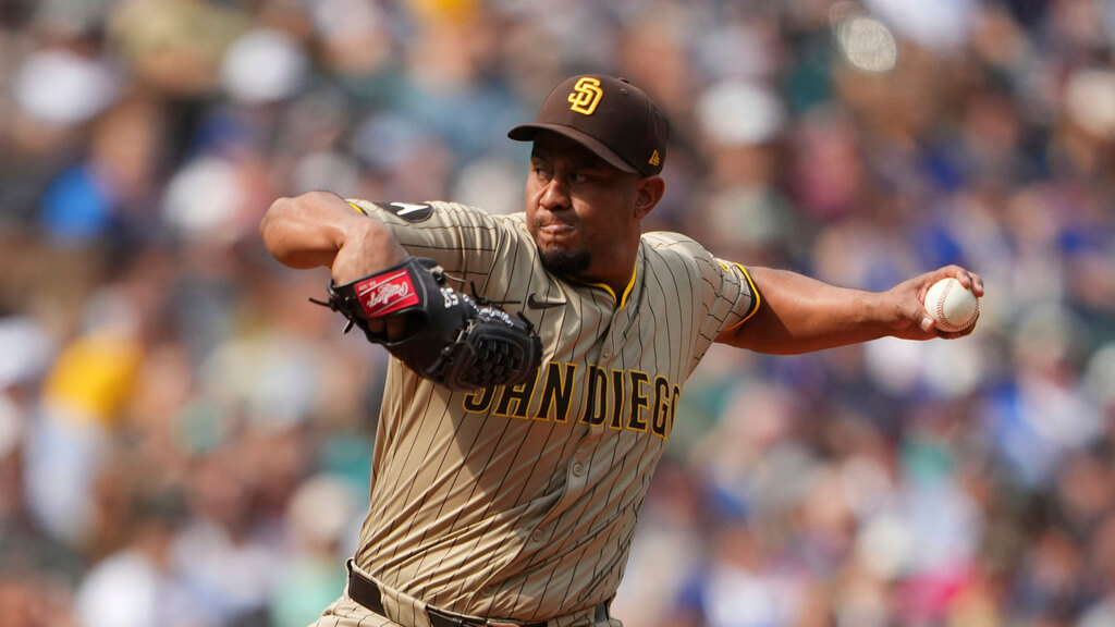 San Diego Padres relief pitcher Wandy Peralta throws against the Seattle Mariners during a baseball game Wednesday, Aug. 27, 2025, in Seattle. (AP Photo/Lindsey Wasson)