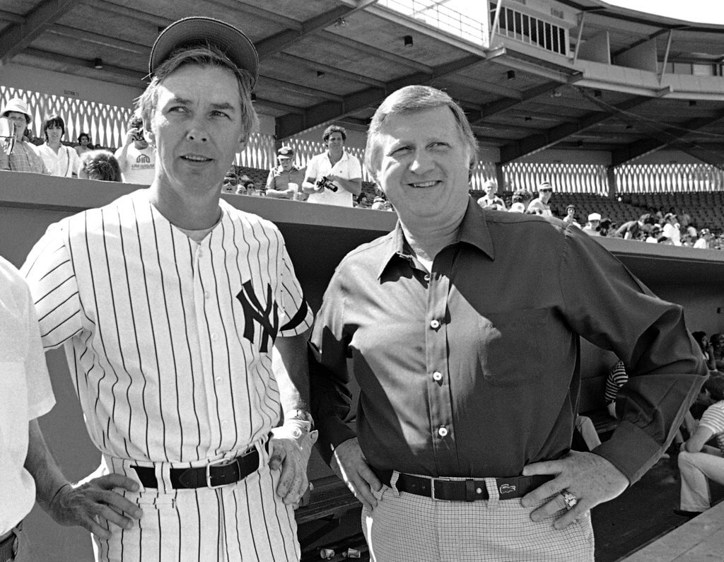 Title: Obit Gene Michael Baseball Image ID: 17250606168893 Article: FILE - In this March 1, 1981, file photo, New York Yankees manager Gene Michael, left, and team owner George Steinbrenner are shown during a team workout in Fort Lauderdale, Fla. Gene Michael, the slick-fielding shortstop nicknamed Stick who went on to manage the Yankees and then as a front-office executive built a power than won four World Series titles in a five-year span, died Thursday, Sept. 7, 2017. He was 79. Michael had a heart attack, the Yankees said. (AP Photo/Kathy Willens, File)