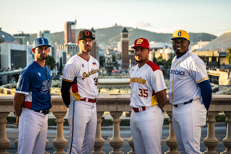 The captains of Italy, Germany, Spain and Colombia pose before the Premier12 Barcelona Qualifier.